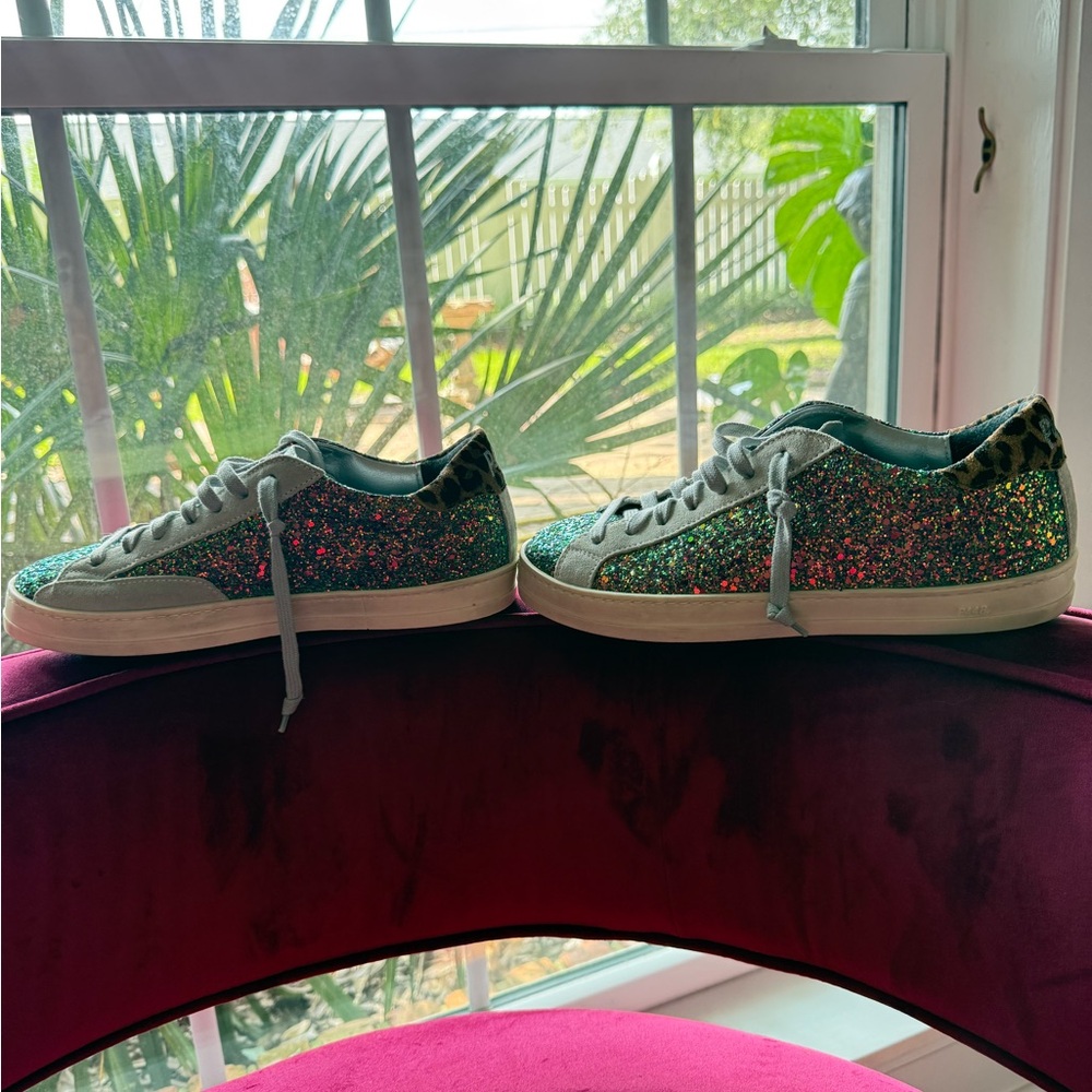 P448 Glitter and Animal Print Sneakers